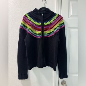 Ralph Lauren full zip sweater with a black body and rainbow neon crochet size XL